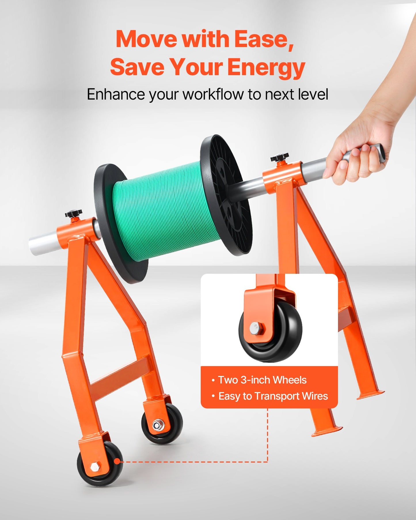 Wire Spool Rack, 220 lbs Load Capacity, Portable Cable Caddy, Moveable Wire Rack with Wheels, Spool Holder, Up to 29.9 in Diameter, for Electrical Industrial and Retail Use, Working Efficiency