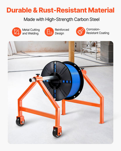 Wire Spool Rack, 220 lbs Load Capacity, Portable Cable Caddy, Moveable Wire Rack with Wheels, Spool Holder, Up to 29.9 in Diameter, for Electrical Industrial and Retail Use, Working Efficiency