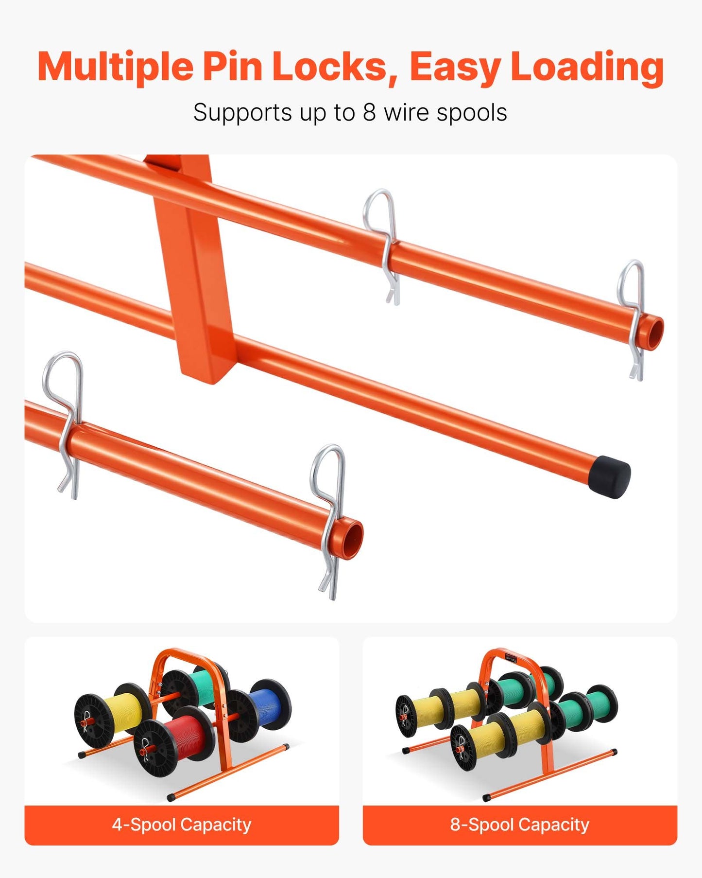 Wire Spool Rack, 100 lbs Capacity, Smart Hand Caddy, Heavy-Duty Steel Wire Dispenser Holder for Up to 8 Spools, MAX 9.45 in Diameter, Easy Lift Design for Electrical Industrial and Retail Use