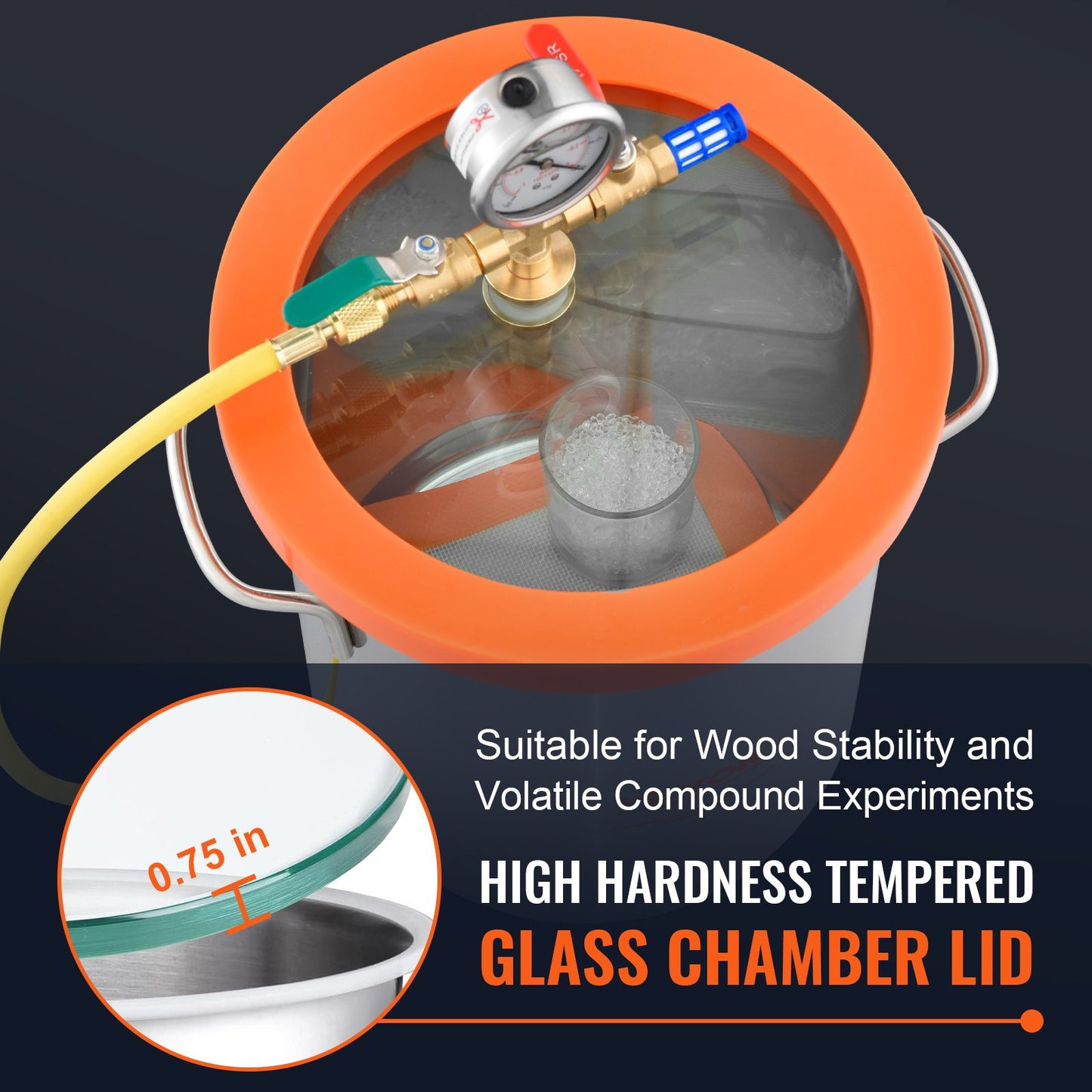 3 Gallon Vacuum Chamber, Upgraded Tempered Glass Lid Vacuum Degassing Chamber, 304 Stainless Steel Chamber, for Stabilizing Wood, Resin Degassing, Silicone Degassing and Plaster Degassing