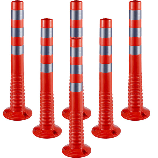 Traffic Delineator, 6 ST Posts Channelizer Cone, Delineator Post Kit 30” in height, PU Traffic Post, Orange Safety Cones, Portable Spring Posts with Base, Barrier Cones with Reflective Tape