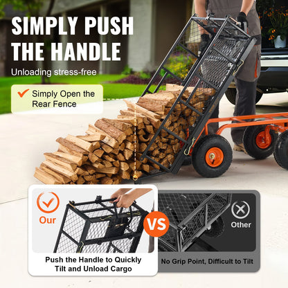 Garden Cart, Sturdy Metal Construction with Simple Assembly, Versatile Dump Cart with Dual-Function Handle, Heavy-Duty Garden Wagon, 880 lbs Load Capacity, 10" Wheels