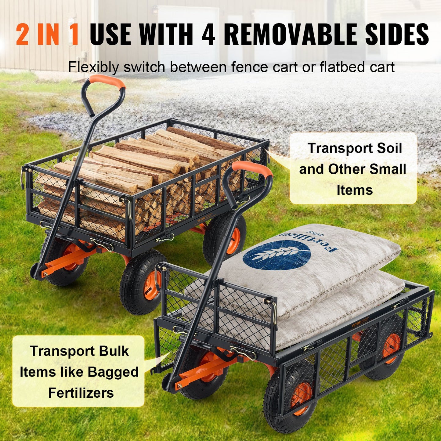 Garden Cart, Sturdy Metal Construction with Simple Assembly, Versatile Dump Cart with Dual-Function Handle, Heavy-Duty Garden Wagon, 880 lbs Load Capacity, 10" Wheels