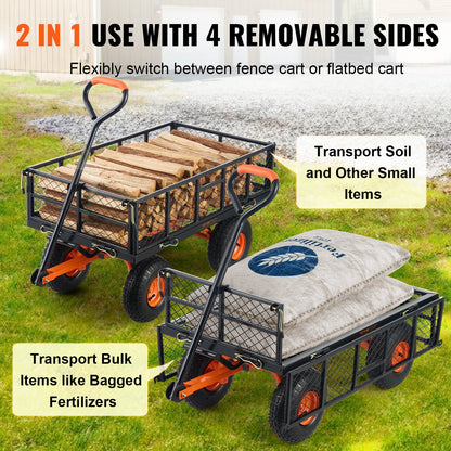 Garden Cart, Sturdy Metal Construction with Simple Assembly, Versatile Dump Cart with Dual-Function Handle, Heavy-Duty Garden Wagon, 880 lbs Load Capacity, 10" Wheels