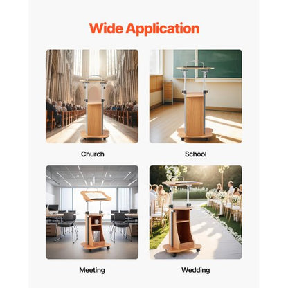 Podiumställ 43 i träpulpet med hjul, förvaring, höjdjusterbar