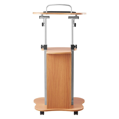Podium Stand, 43-Inch Wooden Lectern, Portable Laptop Desk with Lockable Wheels, Wide Reading Surface and Open Storage Area, Adjustable Height and Angle, for Speeches, Lectures, or Presentations