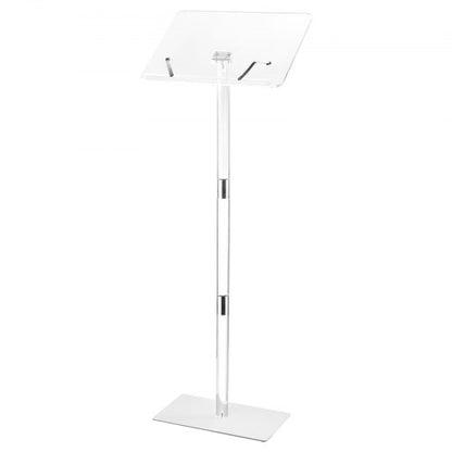 Podium Stand, 43-Inch Acrylic Lectern, Portable Laptop Desk with Wide Reading Surface, Book Clips, Adjustable Angle, Floor-Standing, for Classroom, Wedding, Conference, Lecture and Concert