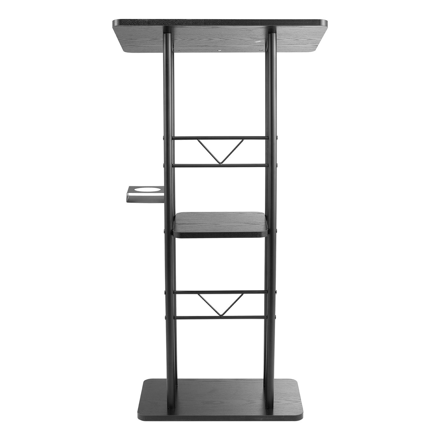 Podium Stand, 47-Inch Metal Lectern, Curved Standing Podium with Wide Reading Surface, Open Storage Compartment, Book Stopper, Cup Holder, for Classroom, Wedding, Conference, Speech, and Concert
