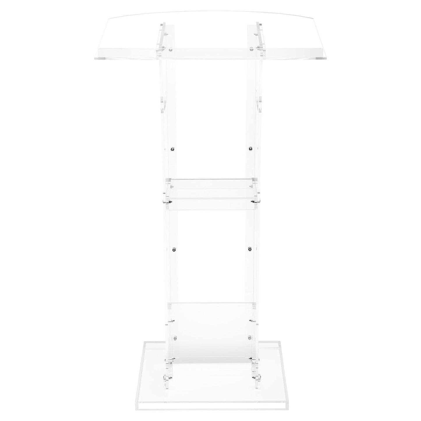 Podium Stand, 43-Inch Acrylic Lectern, Portable Laptop Desk with Wide Reading Surface and Storage Shelf, Book Stopper, Floor-Standing, for Classroom, Wedding, Conference, Lecture and Concert
