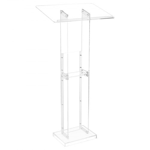 Podium Stand, 50-Inch Acrylic Lectern, Portable Laptop Desk with Wide Reading Surface and Storage Shelf, Book Stopper, Floor-Standing, for Classroom, Wedding, Conference, Lecture and Concert