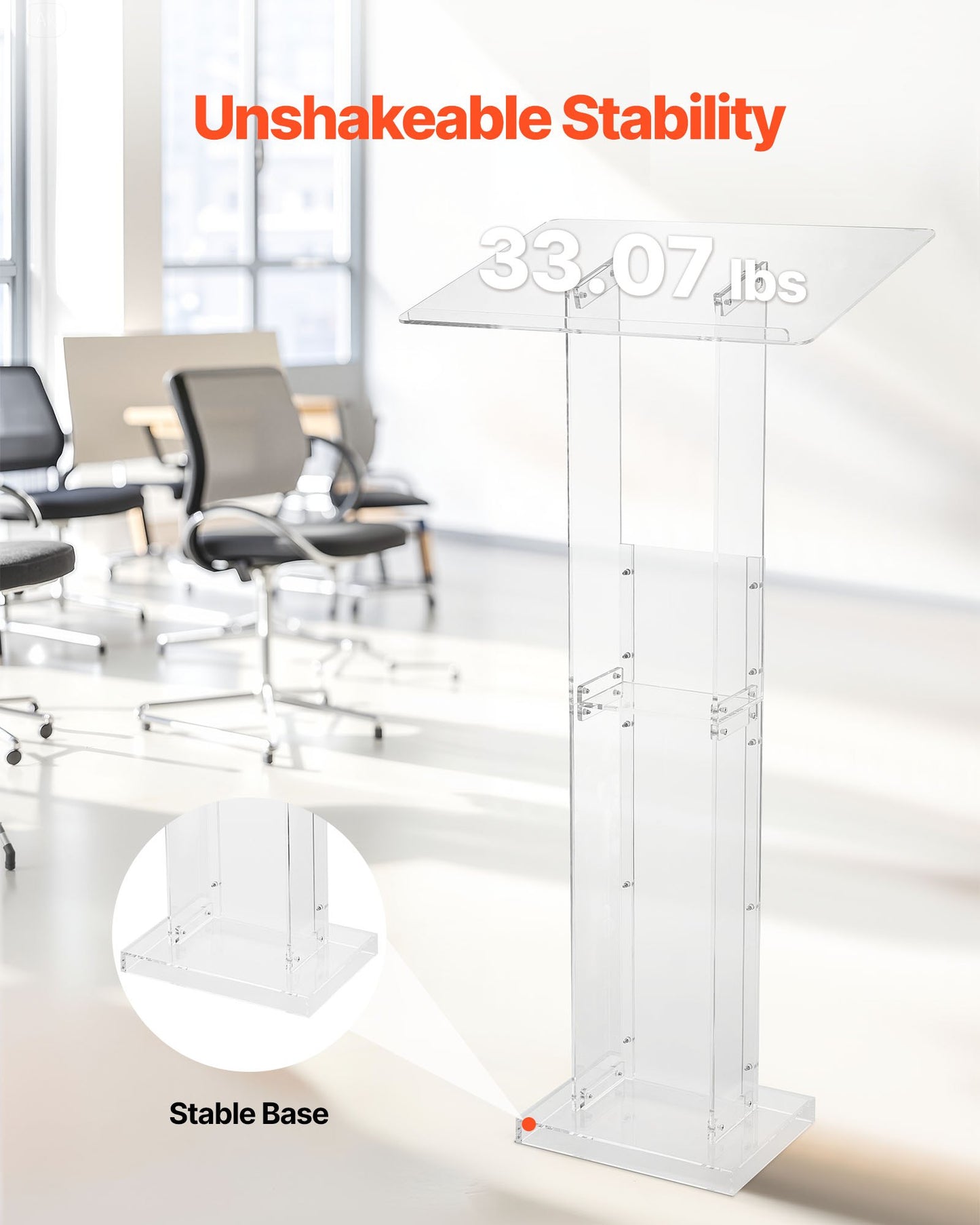 Podium Stand, 50-Inch Acrylic Lectern, Portable Laptop Desk with Wide Reading Surface and Storage Shelf, Book Stopper, Floor-Standing, for Classroom, Wedding, Conference, Lecture and Concert