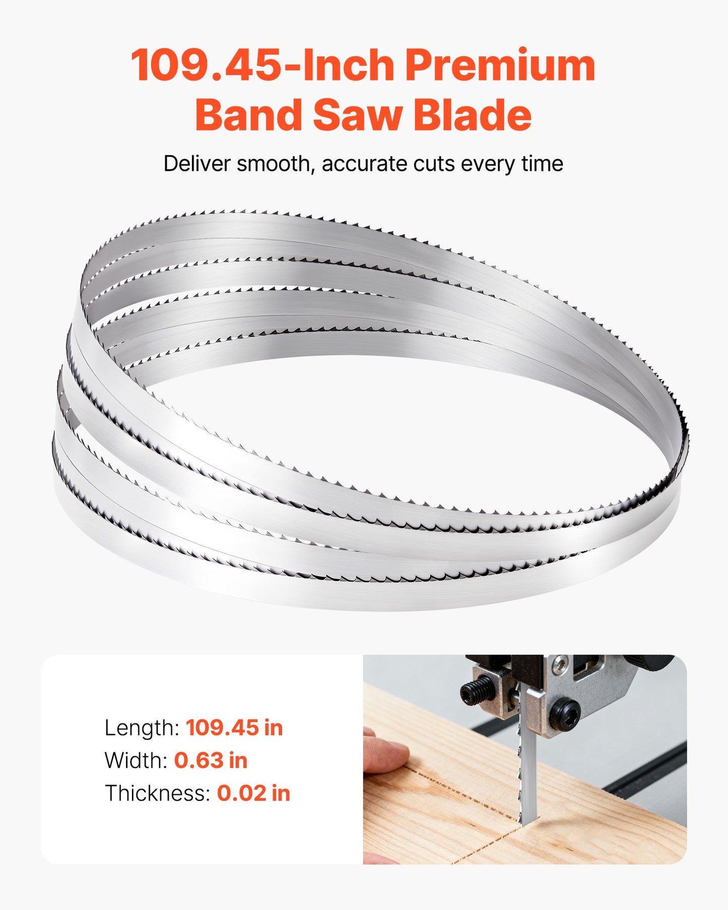 Bandsaw Blade, 109.45 Inch Length, 4 TPI Band Saw Blade with 18 HRC Hardened Sharp Teeth, High-Strength Carbon Steel, 0.6 Inch Width, Replacement for Major Woodworking Band Saw Brands, 1 Pack
