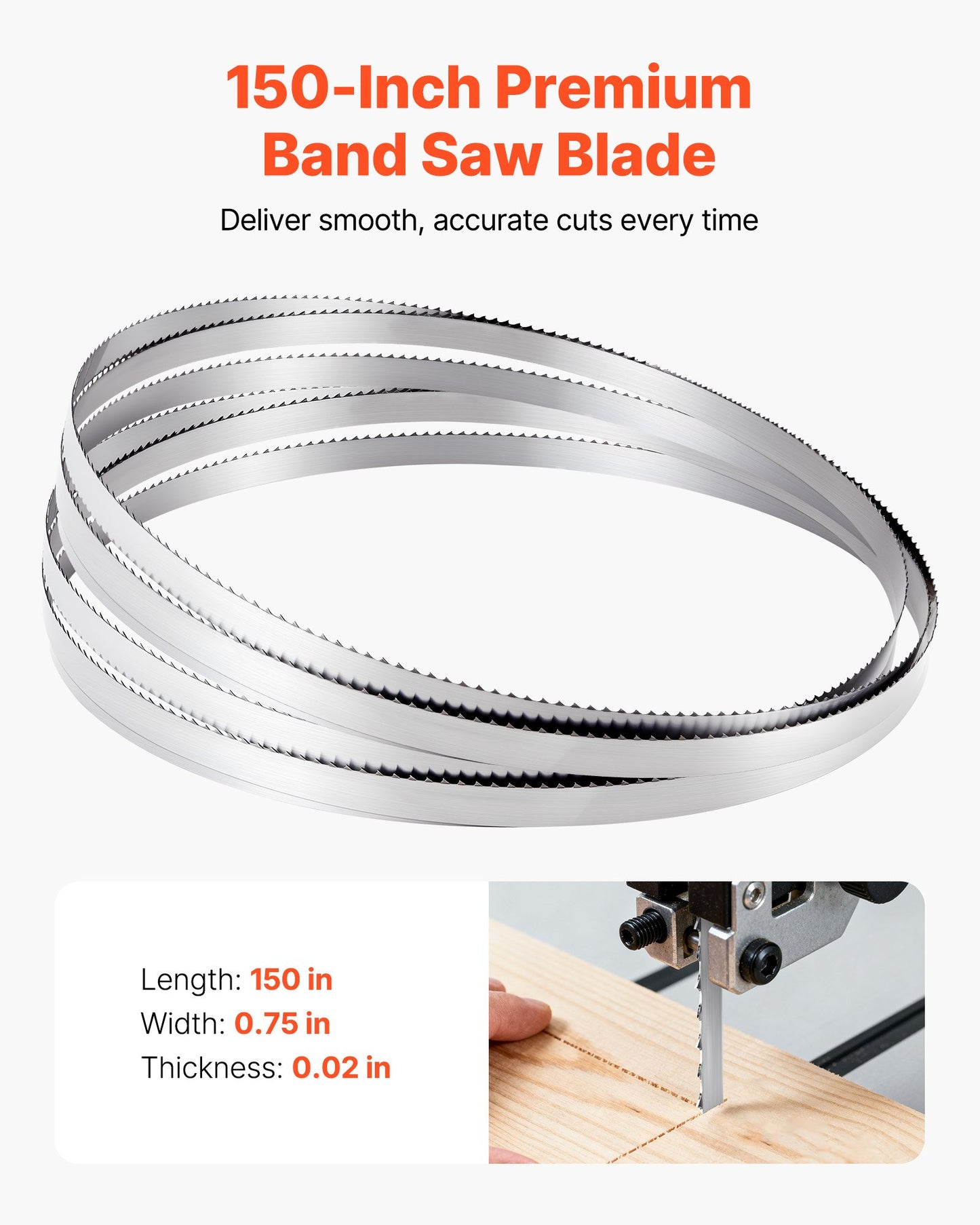 Bandsaw Blade, 150 Inch Length, 4 TPI Band Saw Blade with 18 HRC Hardened Sharp Teeth, SK5 High-Strength Carbon Steel, 0.75 Inch Width, Replacement for Major Woodworking Band Saw Brands, 1 Pack