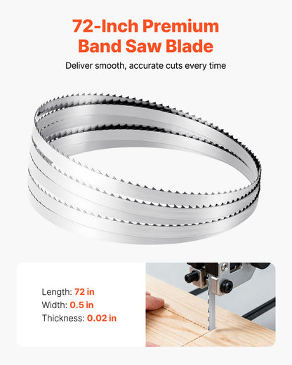 Bandsaw Blade, 72 Inch Length, 4 TPI Band Saw Blade with 18 HRC Hardened Sharp Teeth, SK5 High-Strength Carbon Steel, 0.5 Inch Width, Replacement for Major Woodworking Band Saw Brands, 1 Pack