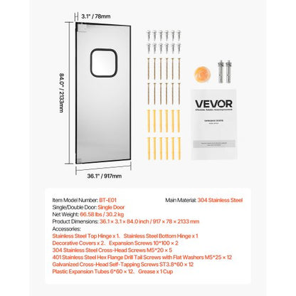 Trafikdörr i rostfritt stål, enkel panel, 91,4x213,4 cm, kommersiell |  EU