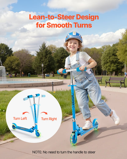 Kick Scooter for Kids Ages 3+, 2-Wheel Toddler Scooter with Light-Up Wheels, Adjustable Height Handlebar, Wide Anti-Slip Deck, Foldable Lightweight Frame for Boys & Girls up to 110 lbs, Blue