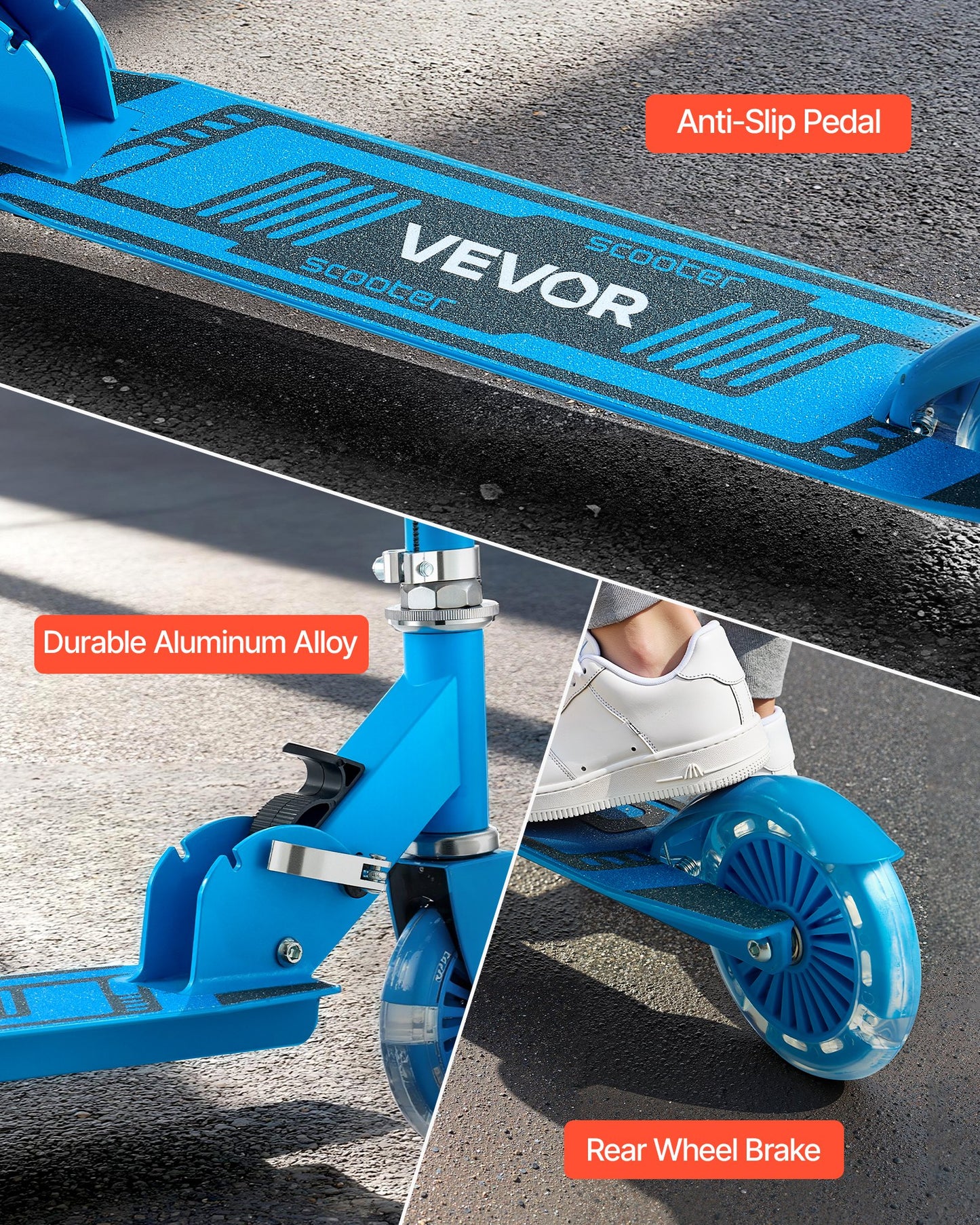 Kick Scooter for Kids Ages 3+, 2-Wheel Toddler Scooter with Light-Up Wheels, Adjustable Height Handlebar, Wide Anti-Slip Deck, Foldable Lightweight Frame for Boys & Girls up to 110 lbs, Blue