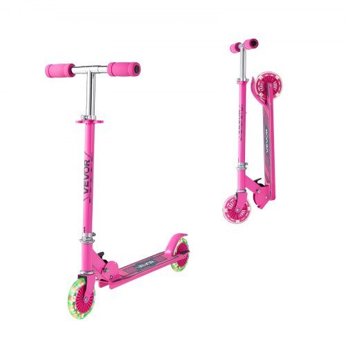 Kick Scooter for Kids Ages 3+, 2-Wheel Toddler Scooter with Light-Up Wheels, Adjustable Height Handlebar, Wide Anti-Slip Deck, Foldable Lightweight Frame for Boys & Girls up to 110 lbs, Pink