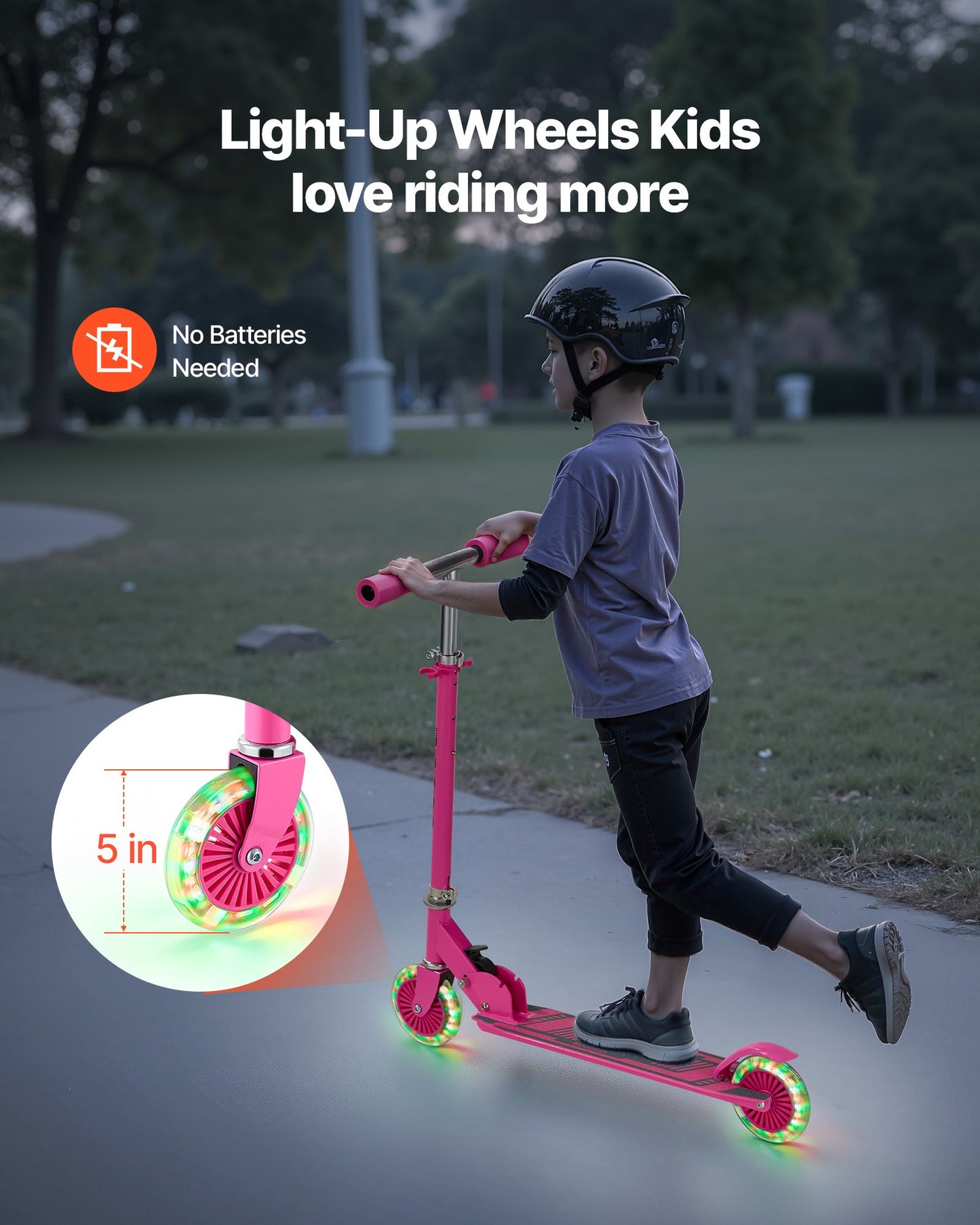 Kick Scooter for Kids Ages 3+, 2-Wheel Toddler Scooter with Light-Up Wheels, Adjustable Height Handlebar, Wide Anti-Slip Deck, Foldable Lightweight Frame for Boys & Girls up to 110 lbs, Pink