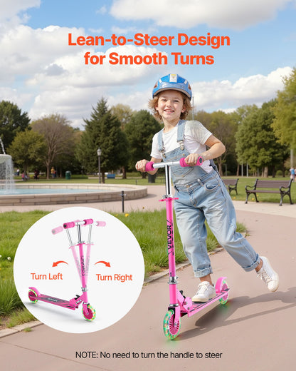 Kick Scooter for Kids Ages 3+, 2-Wheel Toddler Scooter with Light-Up Wheels, Adjustable Height Handlebar, Wide Anti-Slip Deck, Foldable Lightweight Frame for Boys & Girls up to 110 lbs, Pink
