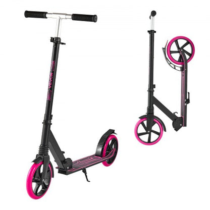 Kick Scooter for Kids Ages 8+, Teens & Adults, 2-Wheel Toddler Scooter with Adjustable Height Handlebar, Wide Anti-Slip Deck, Foldable Lightweight Frame for Boys & Girls up to 220 lbs, Pink
