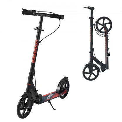 Kick Scooter for Kids Ages 8+, Teens & Adults, 2-Wheel Toddler Scooter with Height Adjustable Handlebar, Wide Anti-Slip Deck, Foldable Lightweight Frame for Boys & Girls up to 220 lbs, Black