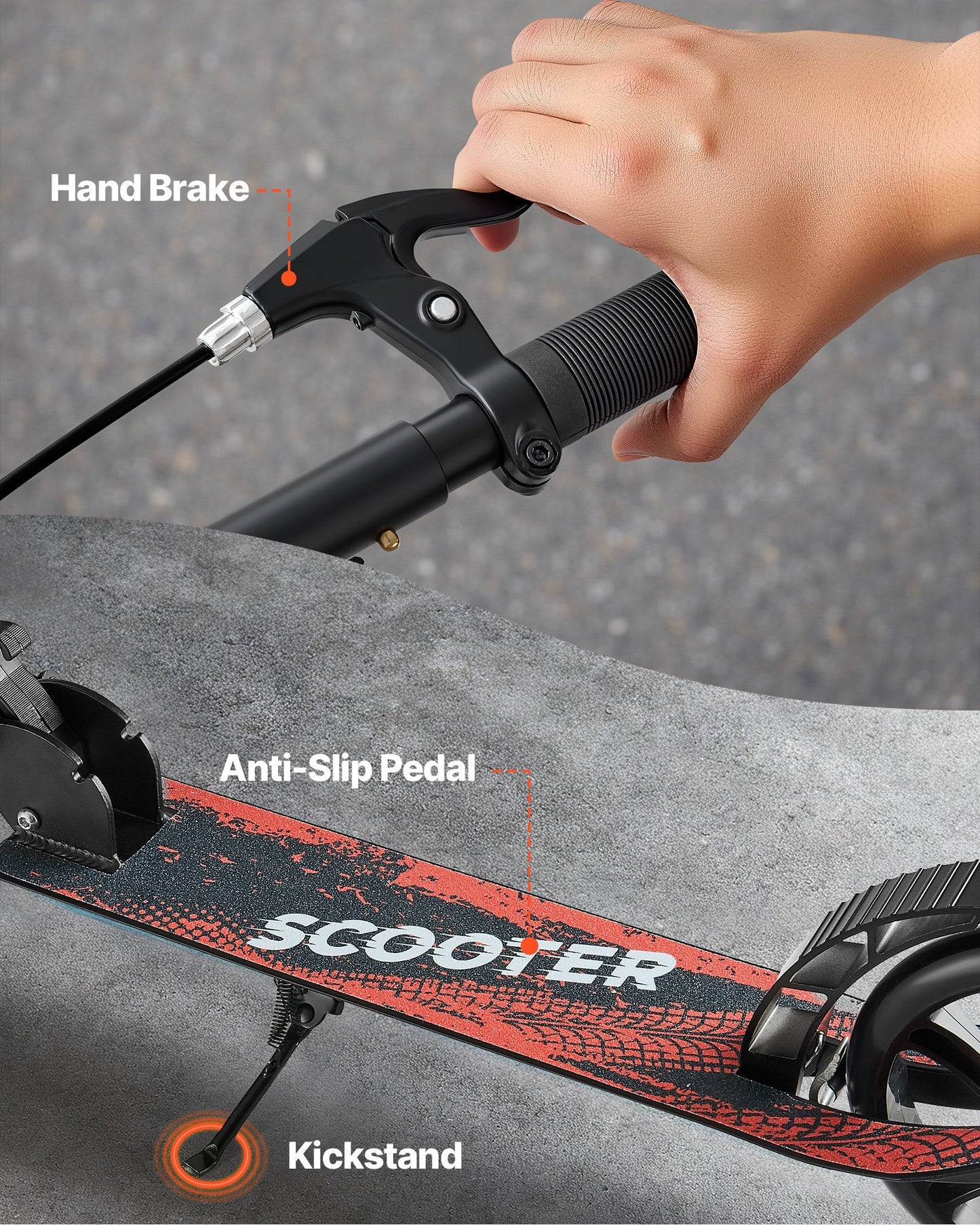 Kick Scooter for Kids Ages 8+, Teens & Adults, 2-Wheel Toddler Scooter with Height Adjustable Handlebar, Wide Anti-Slip Deck, Foldable Lightweight Frame for Boys & Girls up to 220 lbs, Black