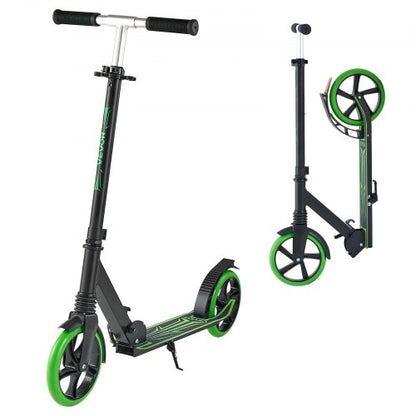 Kick Scooter for Kids Ages 8+, Teens & Adults, 2-Wheel Toddler Scooter with Adjustable Height Handlebar, Wide Anti-Slip Deck, Foldable Lightweight for Boys & Girls up to 220 lbs, Black + Green