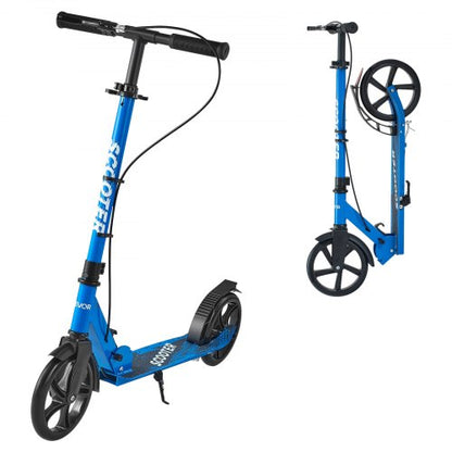 Kick Scooter for Kids Ages 8+, Teens & Adults, 2-Wheel Toddler Scooter with Height Adjustable Handlebar, Wide Anti-Slip Deck, Foldable Lightweight for Boys & Girls up to 220 lbs, Black + Blue