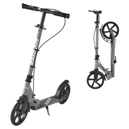 Kick Scooter for Kids Ages 8+, Teens & Adults, 2-Wheel Toddler Scooter with Adjustable Height Handlebar, Wide Anti-Slip Deck, Foldable Lightweight Frame for Boys & Girls up to 220 lbs, Gray