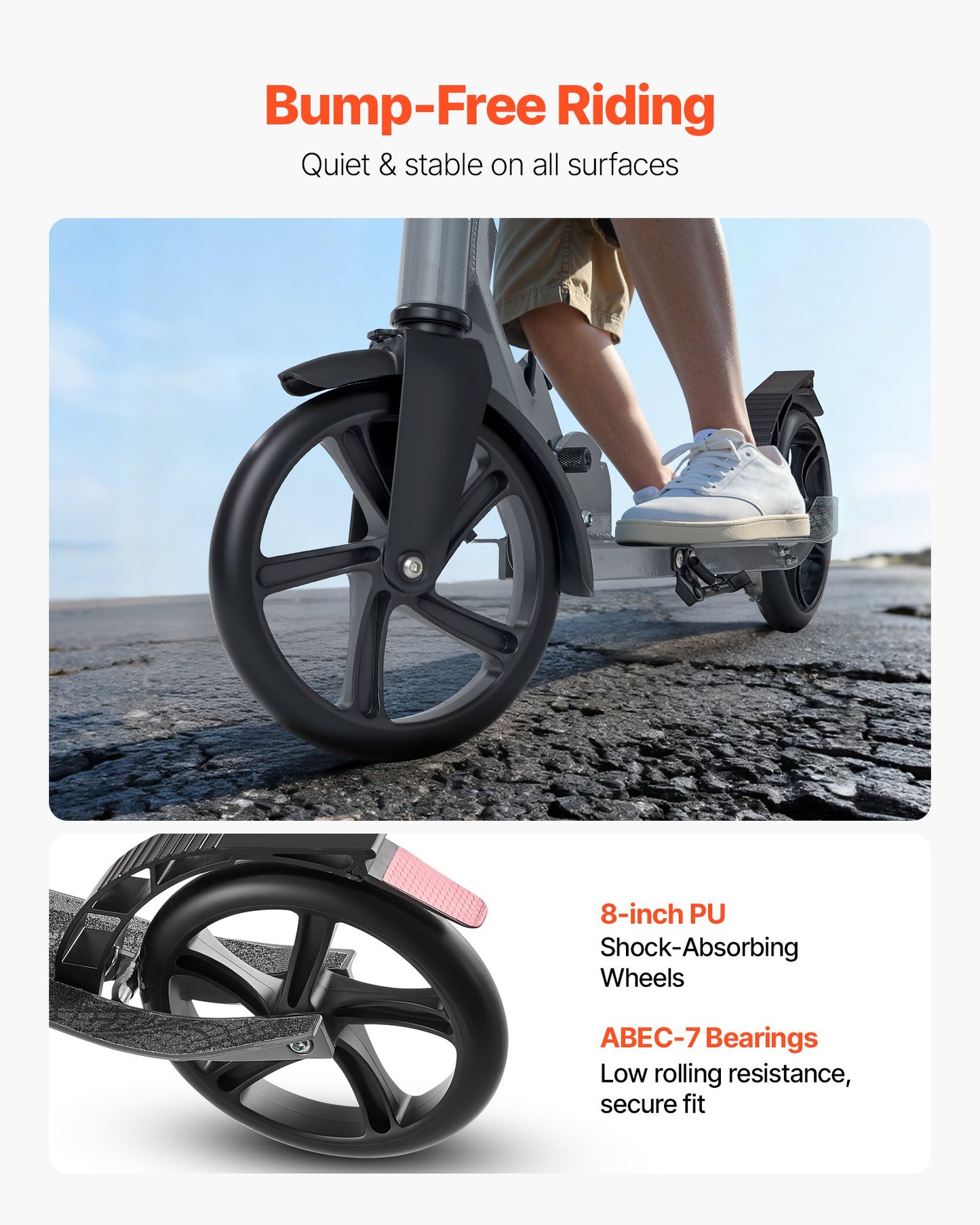 Kick Scooter for Kids Ages 8+, Teens & Adults, 2-Wheel Toddler Scooter with Adjustable Height Handlebar, Wide Anti-Slip Deck, Foldable Lightweight Frame for Boys & Girls up to 220 lbs, Gray