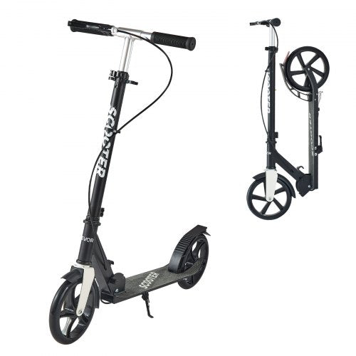 Kick Scooter for Kids Ages 8+, Teens & Adults, 2-Wheel Toddler Scooter with Adjustable Height Handlebar, Wide Anti-Slip Deck, Foldable Lightweight for Boys & Girls up to 220 lbs, Black + Silver