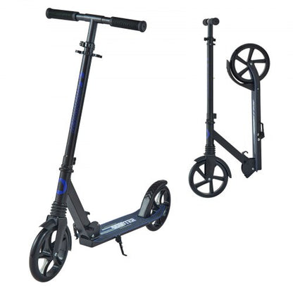 Kick Scooter for Kids Ages 8+, Teens & Adults, 2-Wheel Toddler Scooter with Adjustable Height Handlebar, Wide Anti-Slip Deck, Foldable Lightweight for Boys & Girls up to 220 lbs, Black + Purple