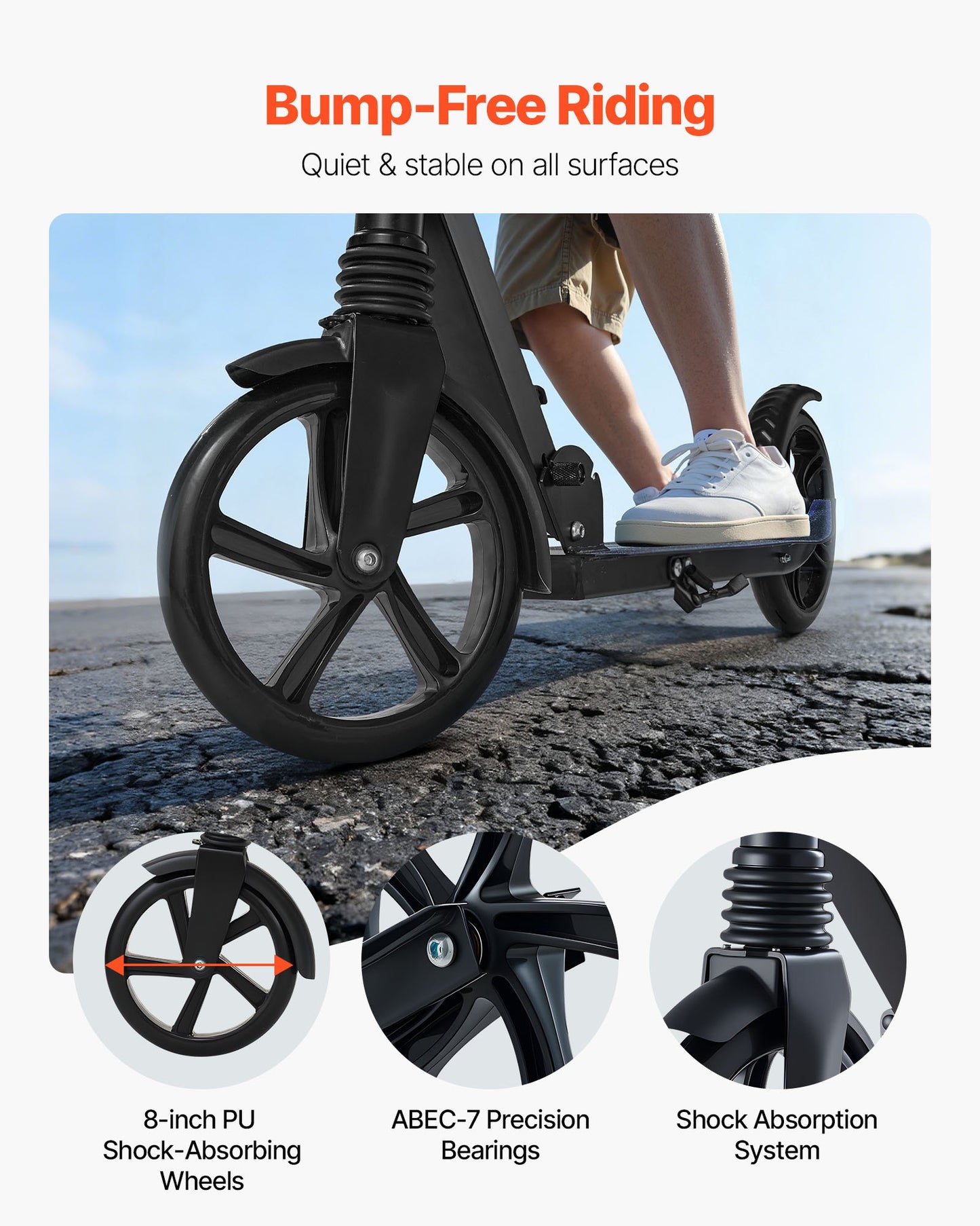Kick Scooter for Kids Ages 8+, Teens & Adults, 2-Wheel Toddler Scooter with Adjustable Height Handlebar, Wide Anti-Slip Deck, Foldable Lightweight for Boys & Girls up to 220 lbs, Black + Purple