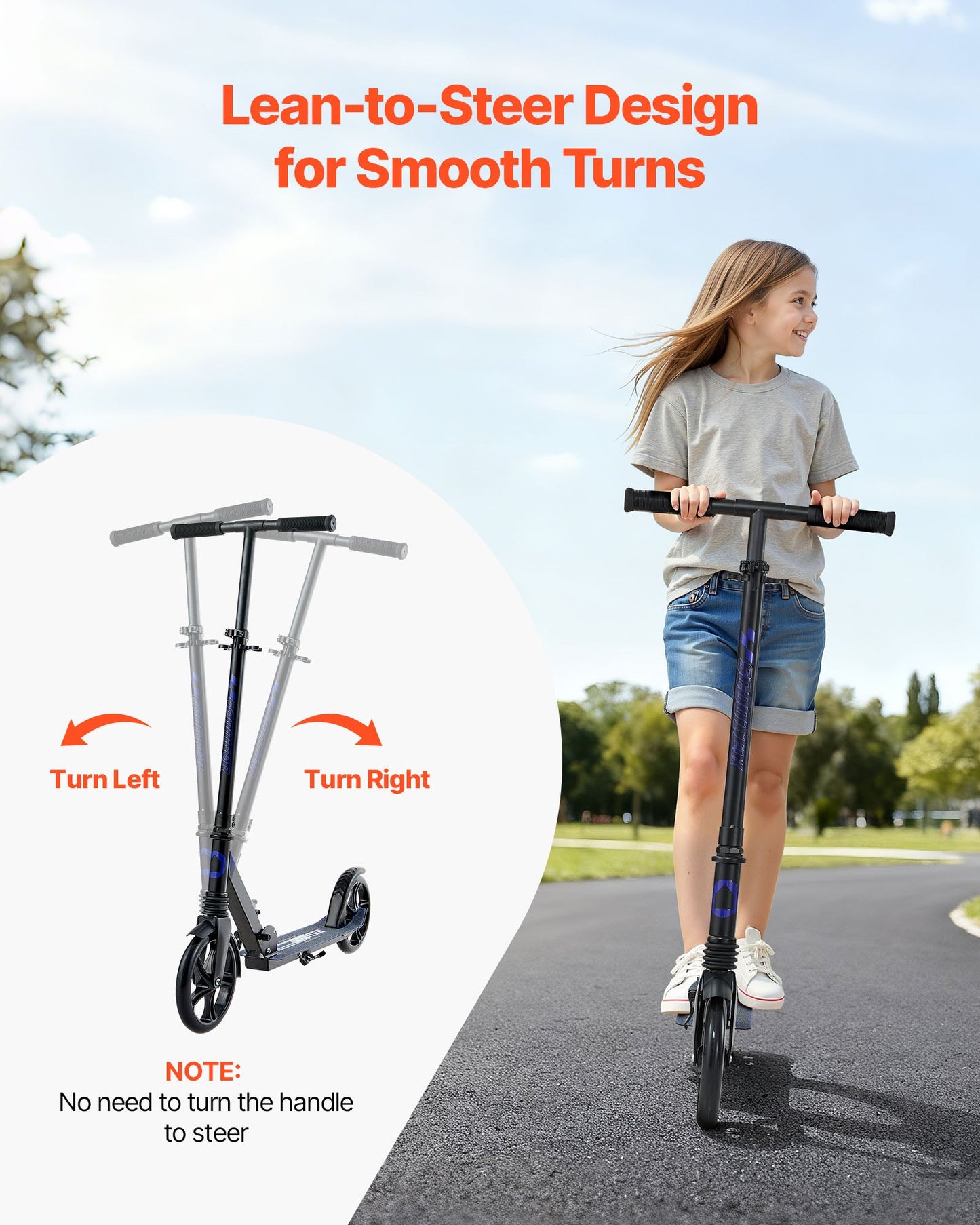 Kick Scooter for Kids Ages 8+, Teens & Adults, 2-Wheel Toddler Scooter with Adjustable Height Handlebar, Wide Anti-Slip Deck, Foldable Lightweight for Boys & Girls up to 220 lbs, Black + Purple