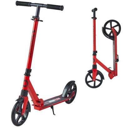 Kick Scooter for Kids Ages 8+, Teens & Adults, 2-Wheel Toddler Scooter with Adjustable Height Handlebar, Wide Anti-Slip Deck, Foldable Lightweight for Boys & Girls up to 220 lbs, Red + Black
