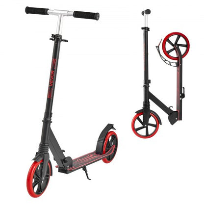 Kick Scooter for Kids Ages 8+, Teens & Adults, 2-Wheel Toddler Scooter with Adjustable Height Handlebar, Wide Anti-Slip Deck, Foldable Lightweight for Boys & Girls up to 220 lbs, Black + Red