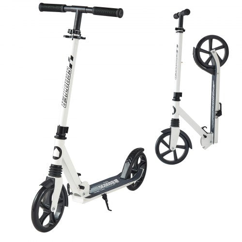 Kick Scooter for Kids Ages 8+, Teens & Adults, 2-Wheel Toddler Scooter with Adjustable Height Handlebar, Wide Anti-Slip Deck, Foldable Lightweight for Boys & Girls up to 220 lbs, White + Black