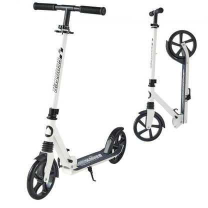 Kick Scooter for Kids Ages 8+, Teens & Adults, 2-Wheel Toddler Scooter with Adjustable Height Handlebar, Wide Anti-Slip Deck, Foldable Lightweight for Boys & Girls up to 220 lbs, White + Black
