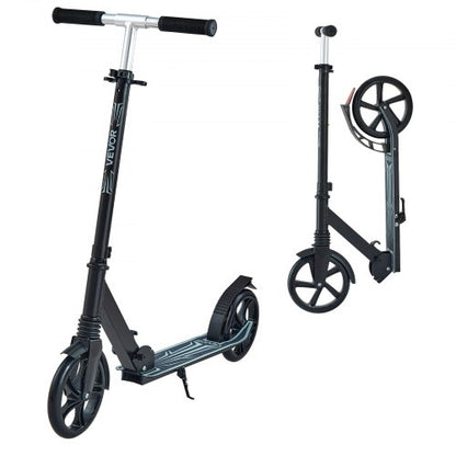 Kick Scooter for Kids Ages 8+, Teens & Adults, 2-Wheel Toddler Scooter with Adjustable Height Handlebar, Wide Anti-Slip Deck, Foldable Lightweight Frame for Boys & Girls up to 220 lbs, Black