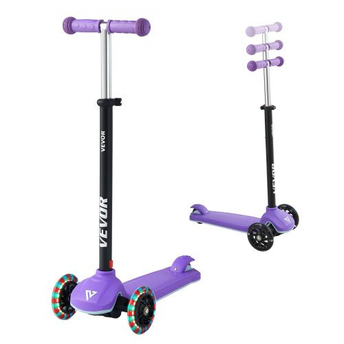Kick Scooter for Kids Ages 3+, 3-Wheel Toddler Scooter with Light-Up Wheels, Adjustable Height Handlebar, Wide Anti-Slip Deck, Lightweight Aluminum Frame for Boys & Girls up to 165 lbs, Purple