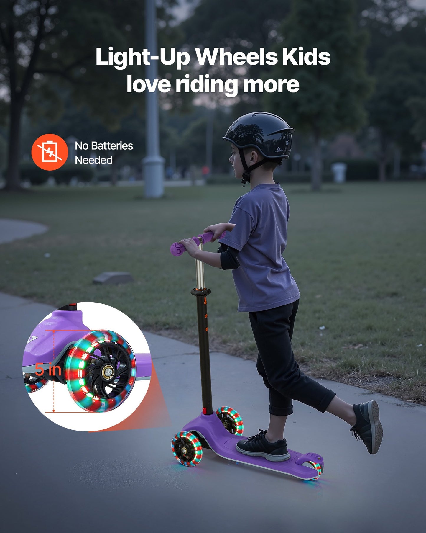 Kick Scooter for Kids Ages 3+, 3-Wheel Toddler Scooter with Light-Up Wheels, Adjustable Height Handlebar, Wide Anti-Slip Deck, Lightweight Aluminum Frame for Boys & Girls up to 165 lbs, Purple