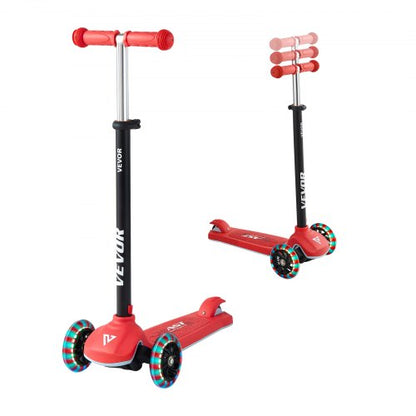 Kick Scooter for Kids Ages 3+, 3-Wheel Toddler Scooter with Light-Up Wheels, Adjustable Height Handlebar, Wide Anti-Slip Deck, Lightweight Aluminum Frame for Boys & Girls up to 165 lbs, Red