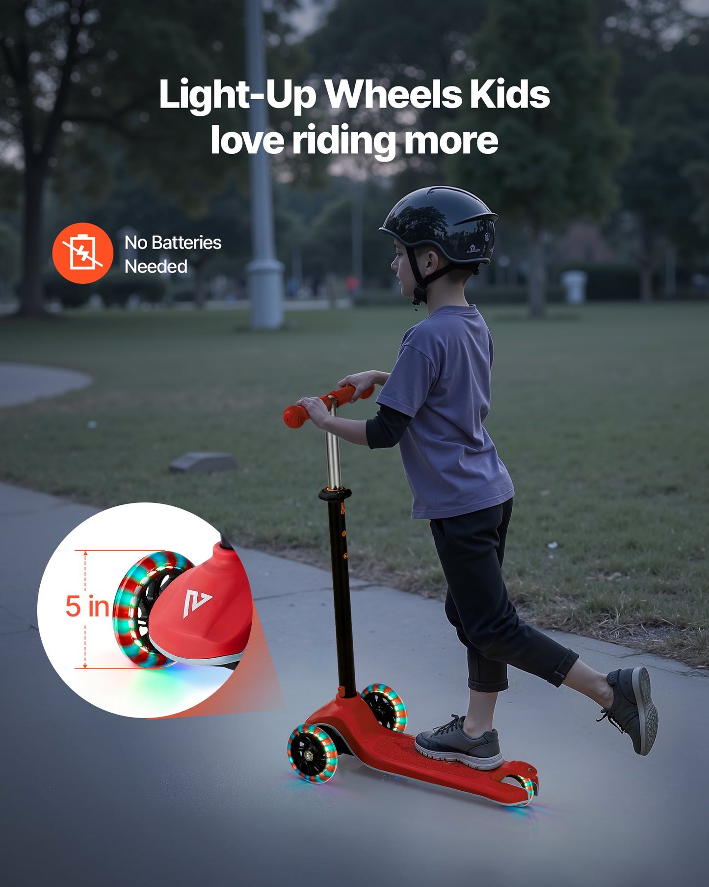 Kick Scooter for Kids Ages 3+, 3-Wheel Toddler Scooter with Light-Up Wheels, Adjustable Height Handlebar, Wide Anti-Slip Deck, Lightweight Aluminum Frame for Boys & Girls up to 165 lbs, Red
