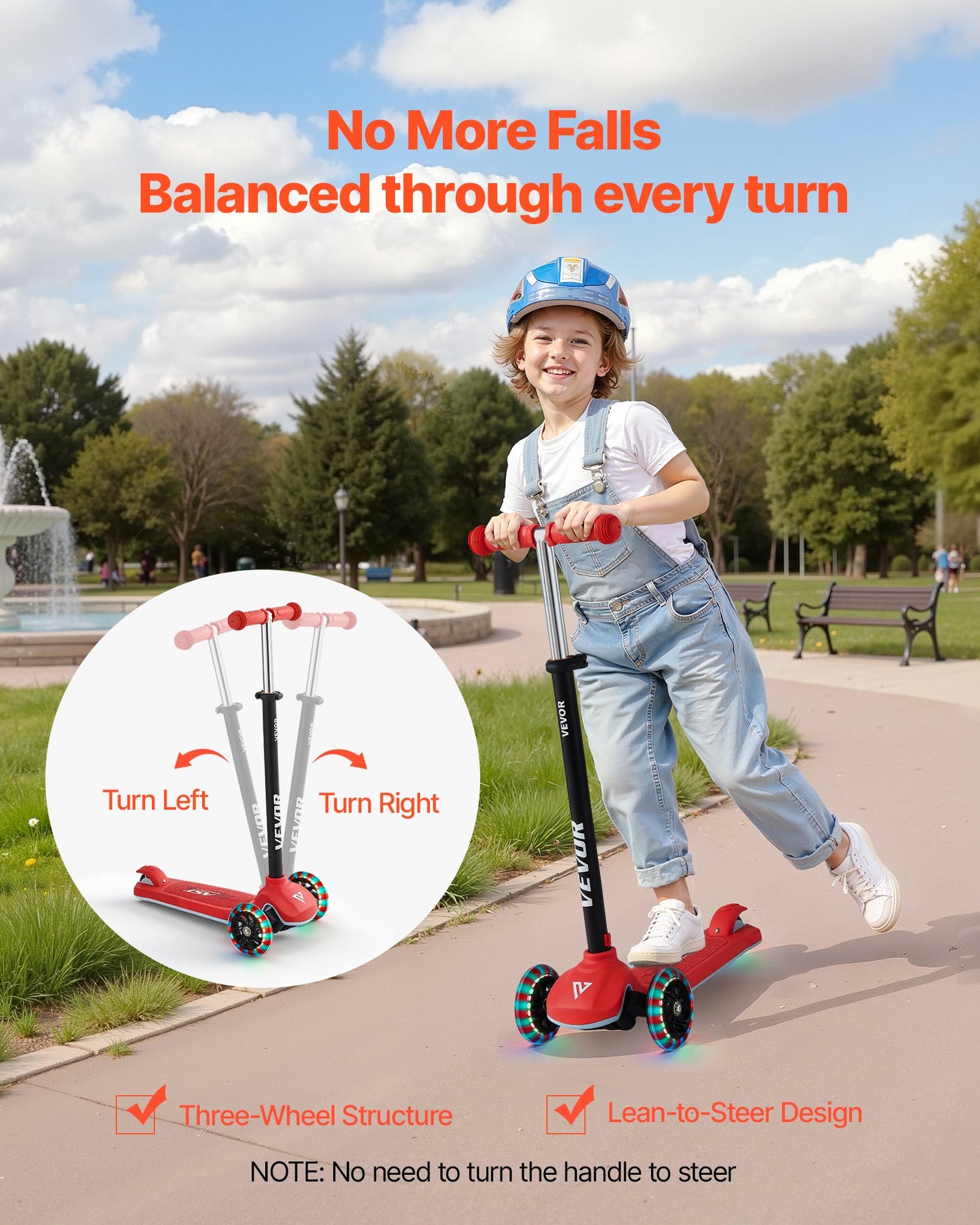 Kick Scooter for Kids Ages 3+, 3-Wheel Toddler Scooter with Light-Up Wheels, Adjustable Height Handlebar, Wide Anti-Slip Deck, Lightweight Aluminum Frame for Boys & Girls up to 165 lbs, Red