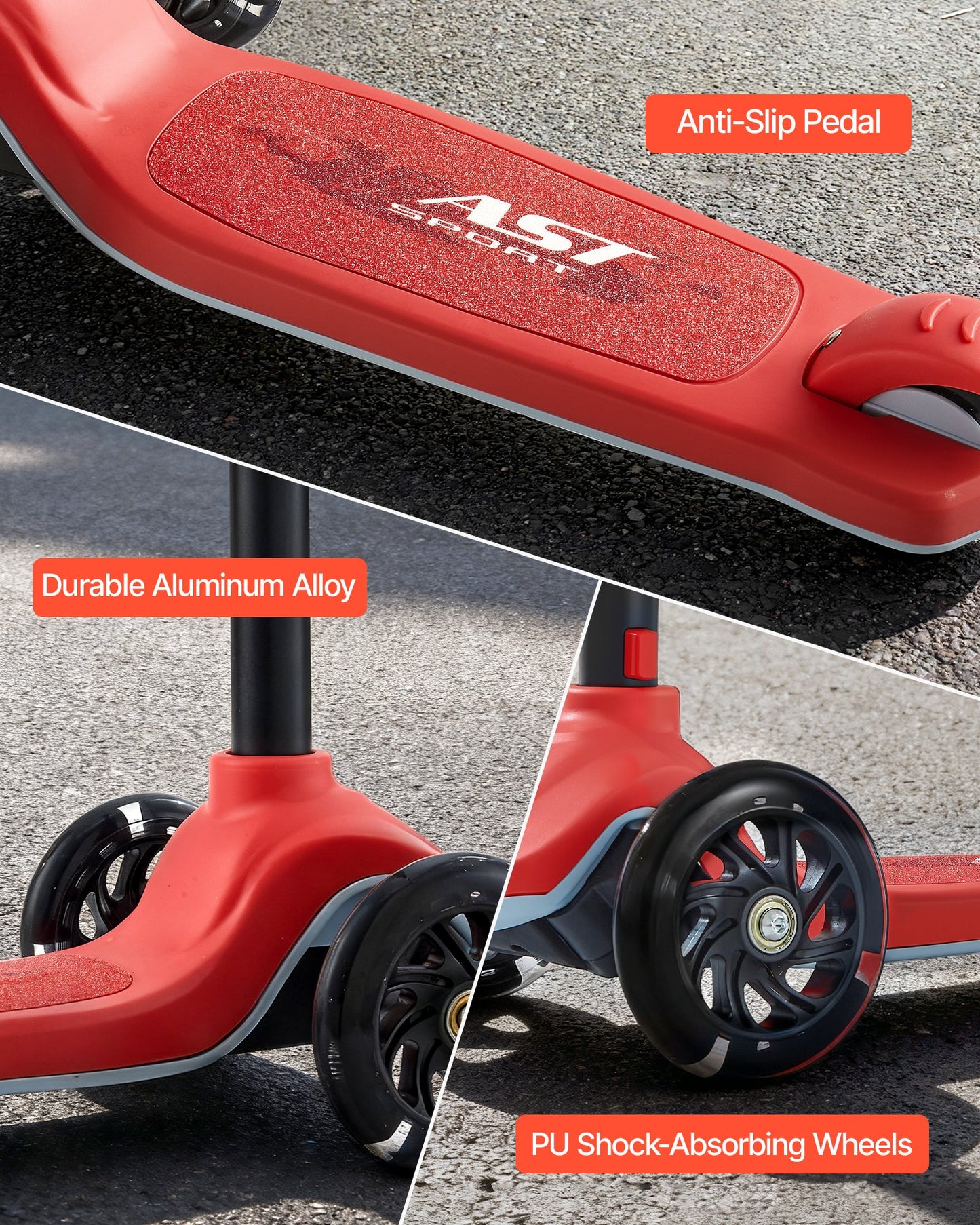 Kick Scooter for Kids Ages 3+, 3-Wheel Toddler Scooter with Light-Up Wheels, Adjustable Height Handlebar, Wide Anti-Slip Deck, Lightweight Aluminum Frame for Boys & Girls up to 165 lbs, Red