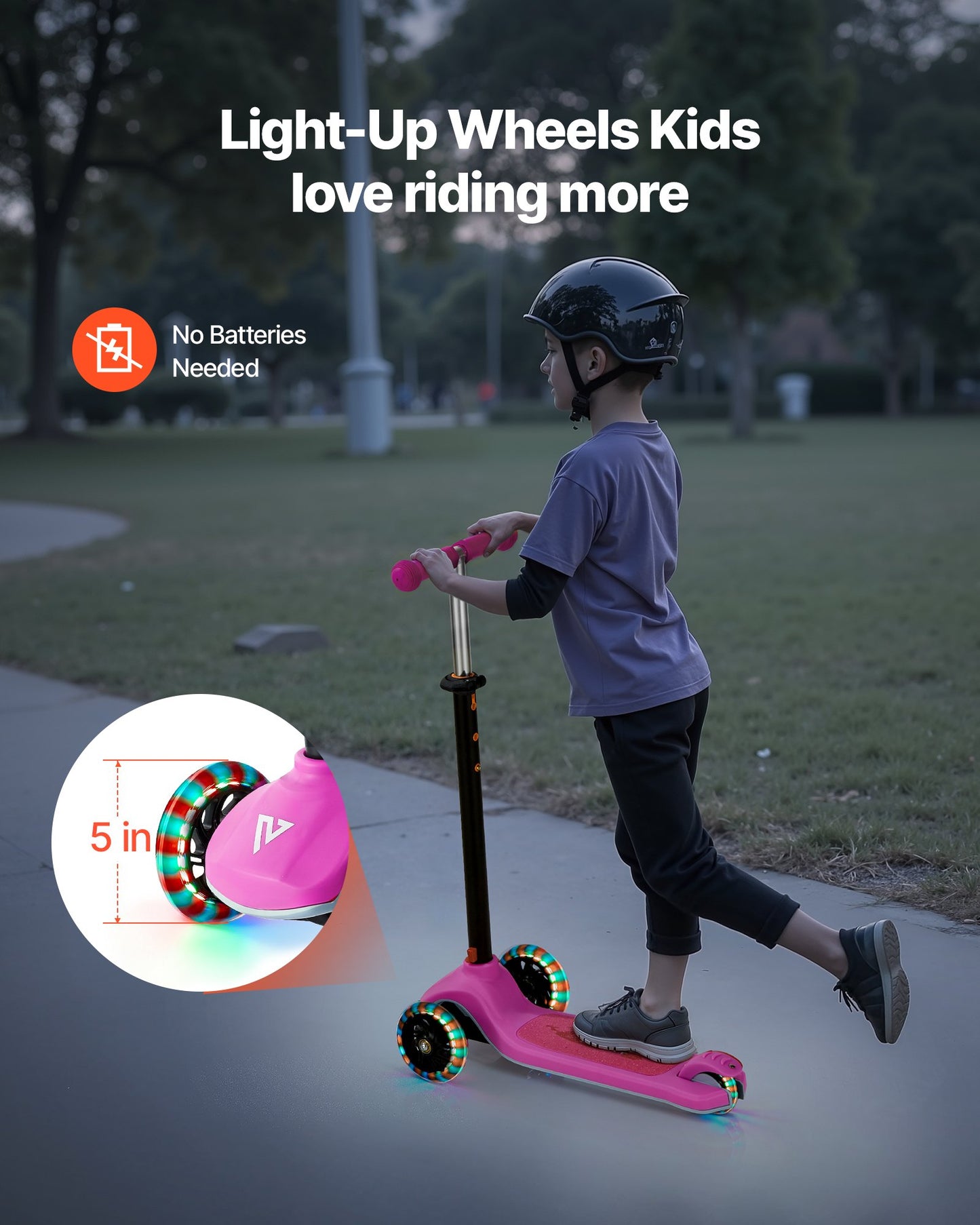 Kick Scooter for Kids Ages 3+, 3-Wheel Toddler Scooter with Light-Up Wheels, Adjustable Height Handlebar, Wide Anti-Slip Deck, Lightweight Aluminum Frame for Boys & Girls up to 165 lbs, Pink