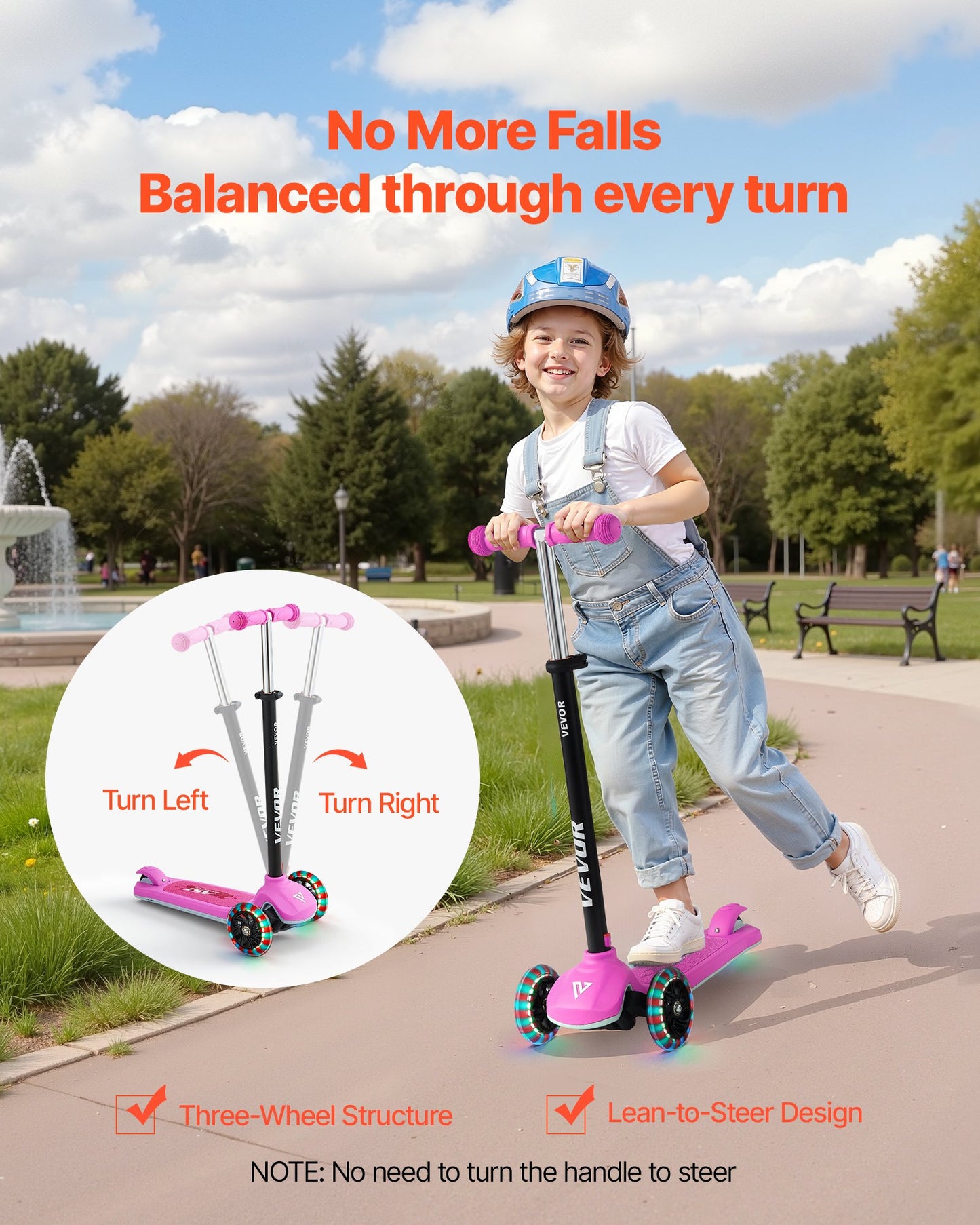 Kick Scooter for Kids Ages 3+, 3-Wheel Toddler Scooter with Light-Up Wheels, Adjustable Height Handlebar, Wide Anti-Slip Deck, Lightweight Aluminum Frame for Boys & Girls up to 165 lbs, Pink