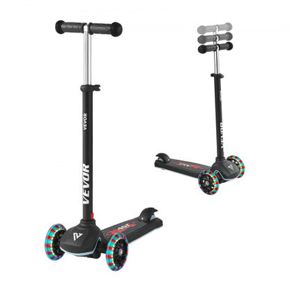 Kick Scooter for Kids Ages 3+, 3-Wheel Toddler Scooter with Light-Up Wheels, Adjustable Height Handlebar, Wide Anti-Slip Deck, Lightweight Aluminum Frame for Boys & Girls up to 165 lbs, Black