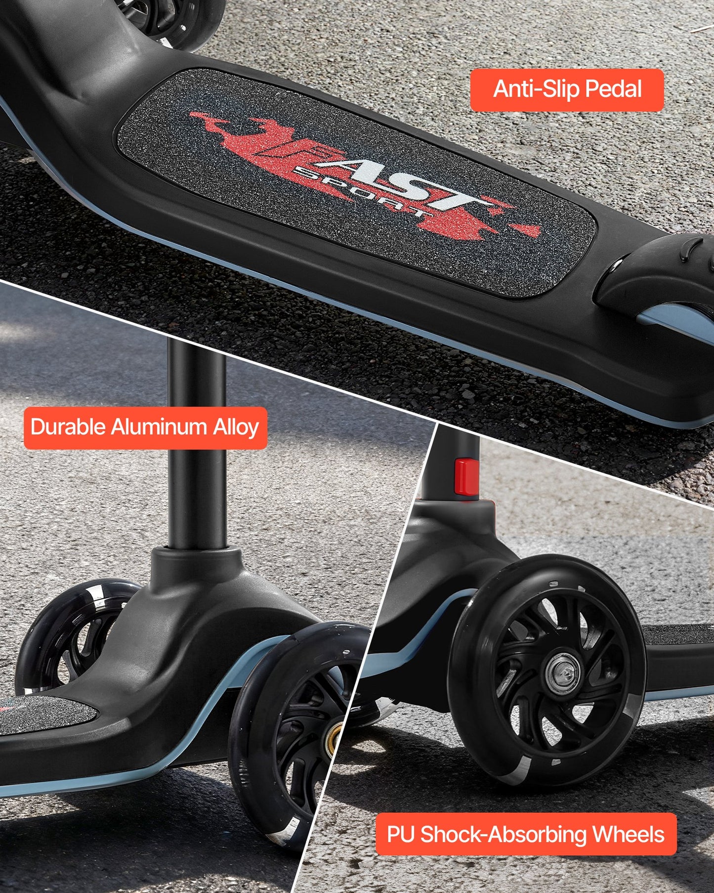 Kick Scooter for Kids Ages 3+, 3-Wheel Toddler Scooter with Light-Up Wheels, Adjustable Height Handlebar, Wide Anti-Slip Deck, Lightweight Aluminum Frame for Boys & Girls up to 165 lbs, Black